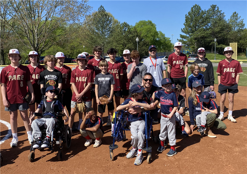 Students playing baseball